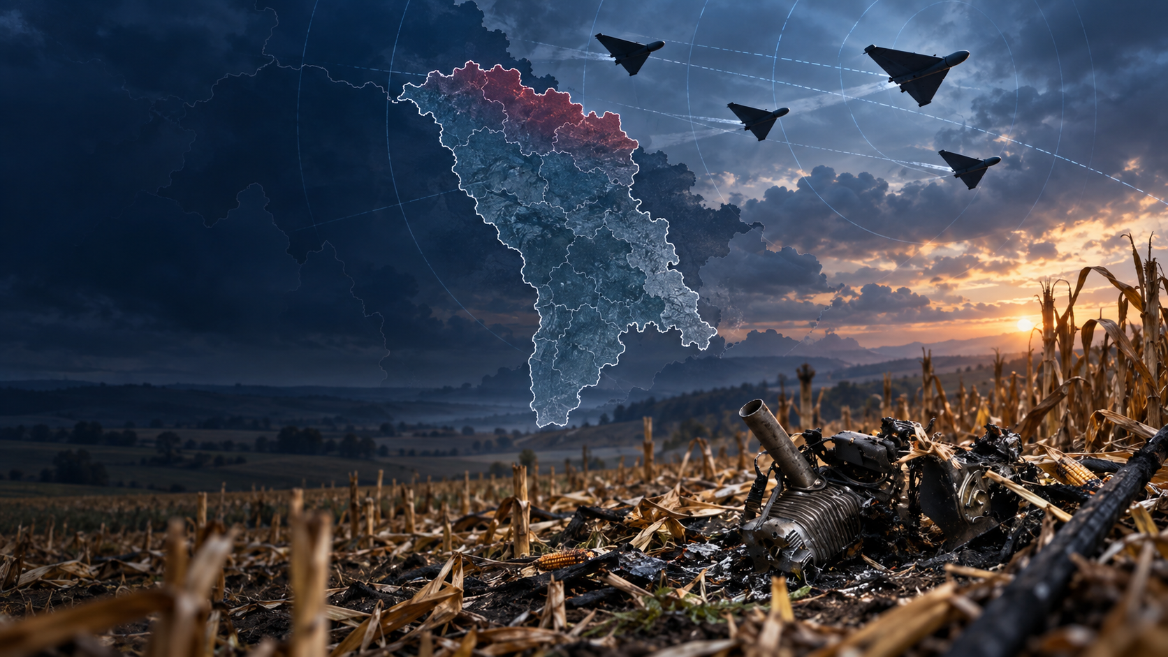 Ilustrație editorială despre incursiunea celor patru drone